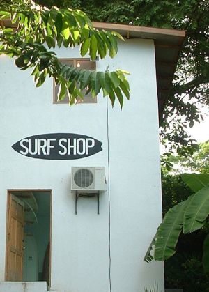 Steve Dunham's surfshop in Nosara, Costa Rica. Steve shapes exquisite balsa surfboards.